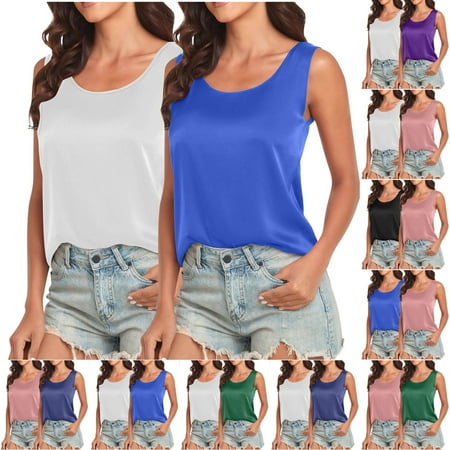 Women's Hollow Out Pleated Camisole Top Blouse Tank Tops Sleeveless Round Neck Solid Color Casual Daily Wear Vacation Beach Party Fashion Essential Gift for Women | Sopatenor,Navy XL