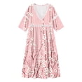 thumbnail image 5 of Ayolanni Fall Dresses for Women 3/4 Sleeve V-Neck Floral A-Line Maxi Dress Vacation Cotton Casual Flowy Long Dress Pink XL, 5 of 6