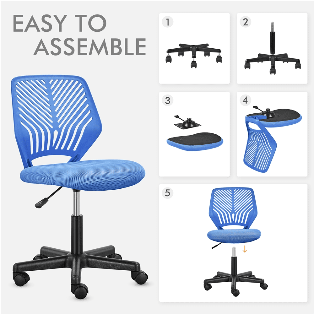 Alden Design Adjustable Armless Mesh Office Chair for Home Office, Blue