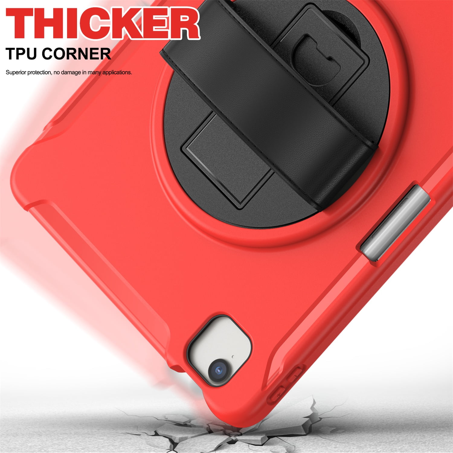 SaniMore for Apple iPad Air 11 2024 Case, 3 Layers Multi-Functional Case with Pencil Holder & Hand Strap Multi-Angle Kickstand Shockproof Protective Case for Women Men, Red