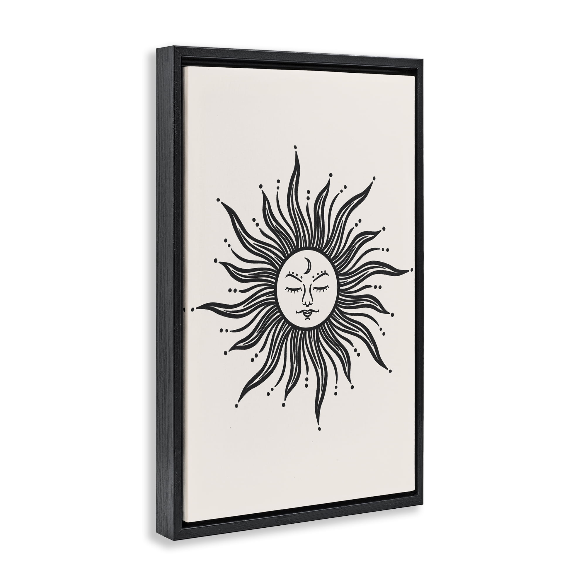 Stupell Industries Cream & Black Sun Astrology & Stars Painting Black Floater Framed Canvas Art Print Wall Art, 21 x 31
