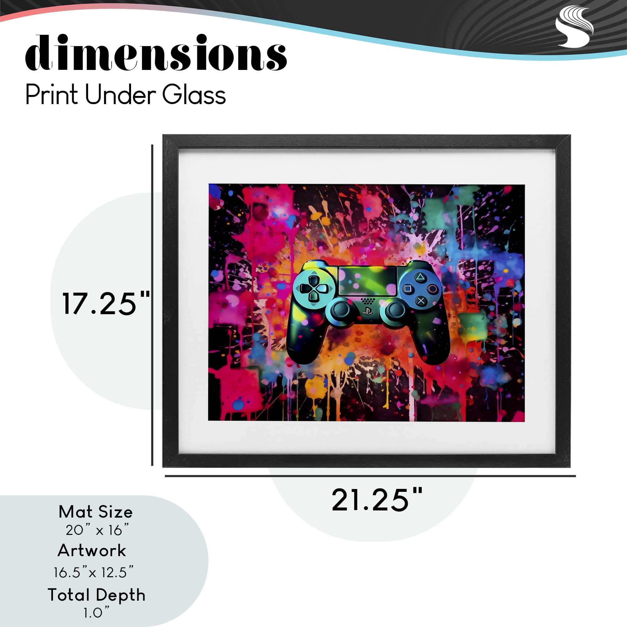 Stupell Industries Vibrant Gamepad Burst Black Framed Print Under Glass, design by Creative Studio