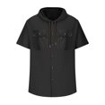 thumbnail image 4 of pstuiky camisetas de hombre, Blusa informal de manga corta con capucha, botones y bolsillo con cordón de color sólido para hombre. ropa de hombre xxxl, 4 of 6