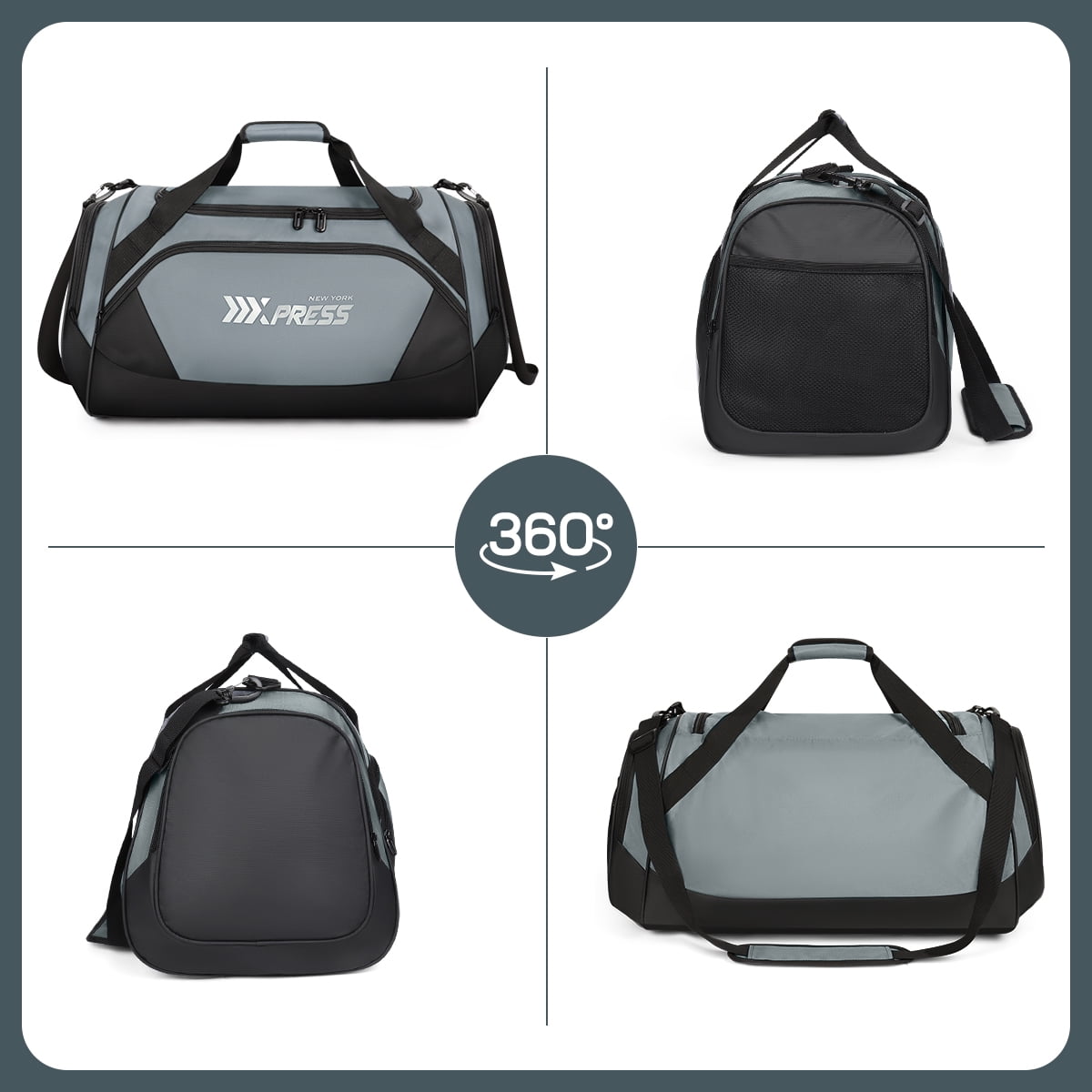25" Travel Duffle Bag with Shoe Compartment, 56L Overnight Bag for Gym Sport Travel,Grey - LX238