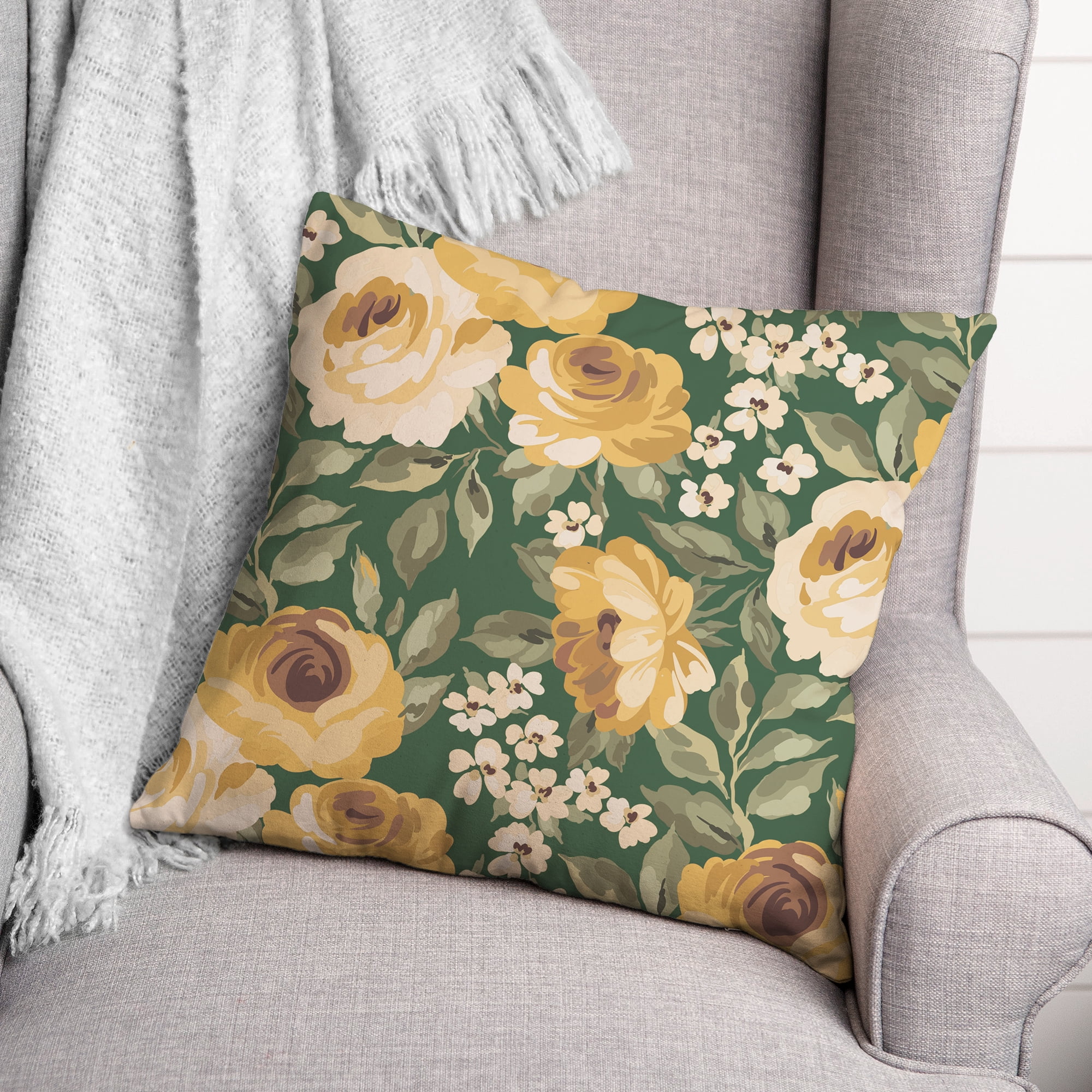 Creative Products Yellow Flowers Green 18 x 18 Indoor / Outdoor Pillow