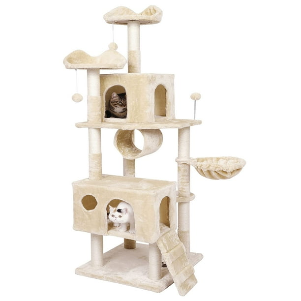 69" Double Condo Cat Tree with Scratching Post Tower, Large apartment