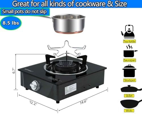 Propane Burner, Single Burner Propane Stove 15,000 BTU, Gas Stove Auto Ignition, Thickened High-temperature Glass, Easy to Clean, LPG for Outdoor Cooking, RV, Emergency$$Sport & Recreation Other