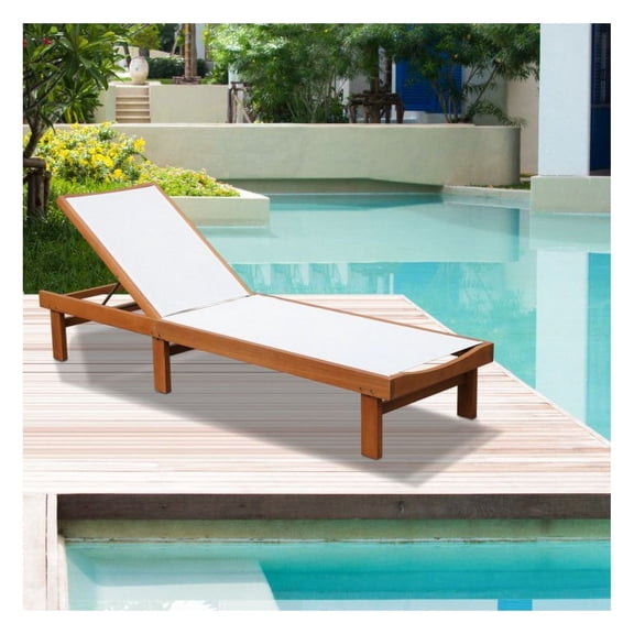 Yunken Outdoor Wood Chaise Lounge Chair with 5-Position Adjustable Back, Patio Recliner for Deck, Garden, and Poolside Sunbathing