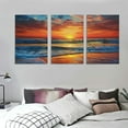 thumbnail image 3 of Nawypu  Large Ocean Wall Art Wave Painting Sunset Canvas Beach Pictures Modern Horizontal Landscape Giclee Artwork for Living Room Bedroom Home Kitchen Office 12''x16''X3 Panels, 3 of 4