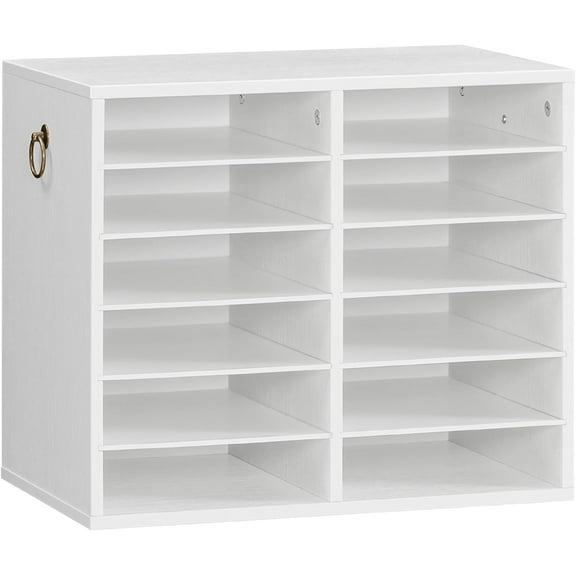 Literature Organizers, 12 Compartments Office Mailbox with Adjustable Shelves, Wood Countertop Literature Sorter for Office, Home, Classroom, Mailrooms Organization White