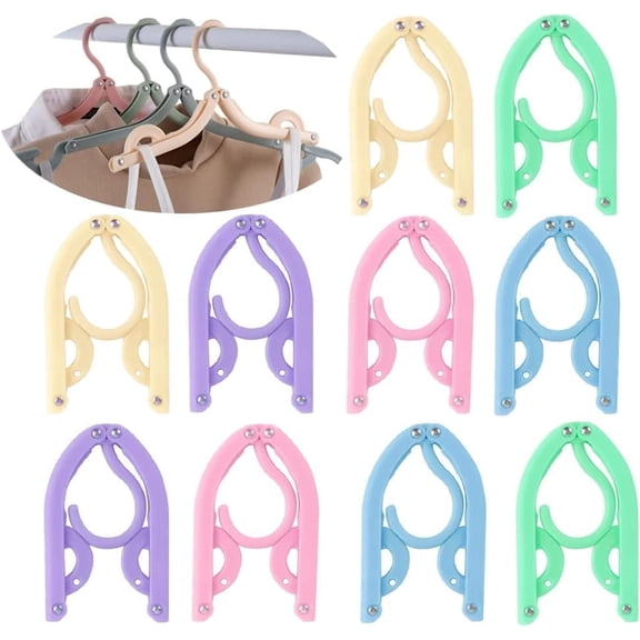 FULANDL 10 Foldable Travel Hangers, Portable Colorful Folding Hangers, Outdoor Camping Plastic Hangers, Travel Essential Accessories (5 Colors)