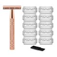 thumbnail image 4 of Maquinilla de afeitar clásica de doble filo en oro rosa para afeitarse a hombres y depilarse a mujeres, incluye 10 hojas de afeitar gratis, oro rosa, 4 of 5