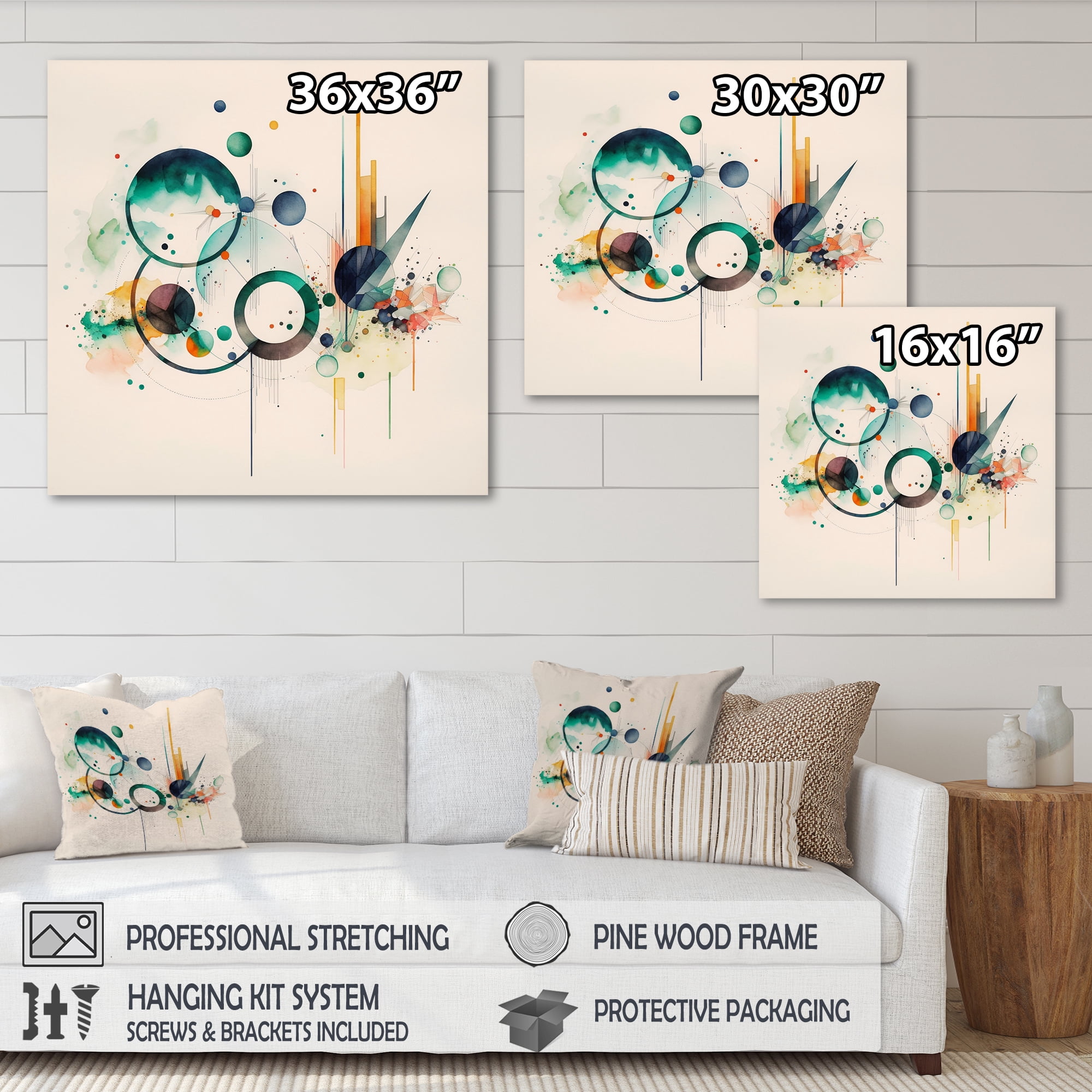 Designart Multi-Color Watercolor Geometric Art VI Canvas Wall Art