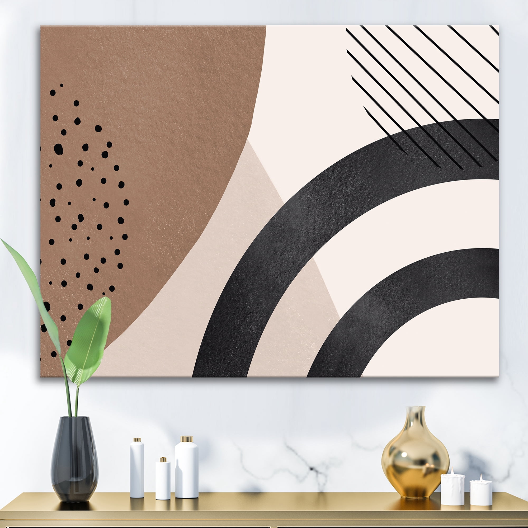 Designart ' Abstract Ivory Shapes and Shapes in Terracotta III ' Modern Canvas Wall Art Print