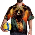 thumbnail image 4 of Vintage Bear Men's Hawaiian Button Down Short Sleeve Casual Printed Summer Beach Unisex Shirt, 4 of 6