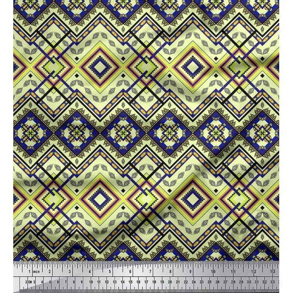 Soimoi Polyester Crepe Fabric Geometric Kilim Print Fabric by The Yard 42 Inch Wide