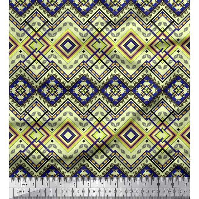 Soimoi Silk Fabric Geometric Kilim Printed Craft Fabric by The Yard 42 Inch Wide