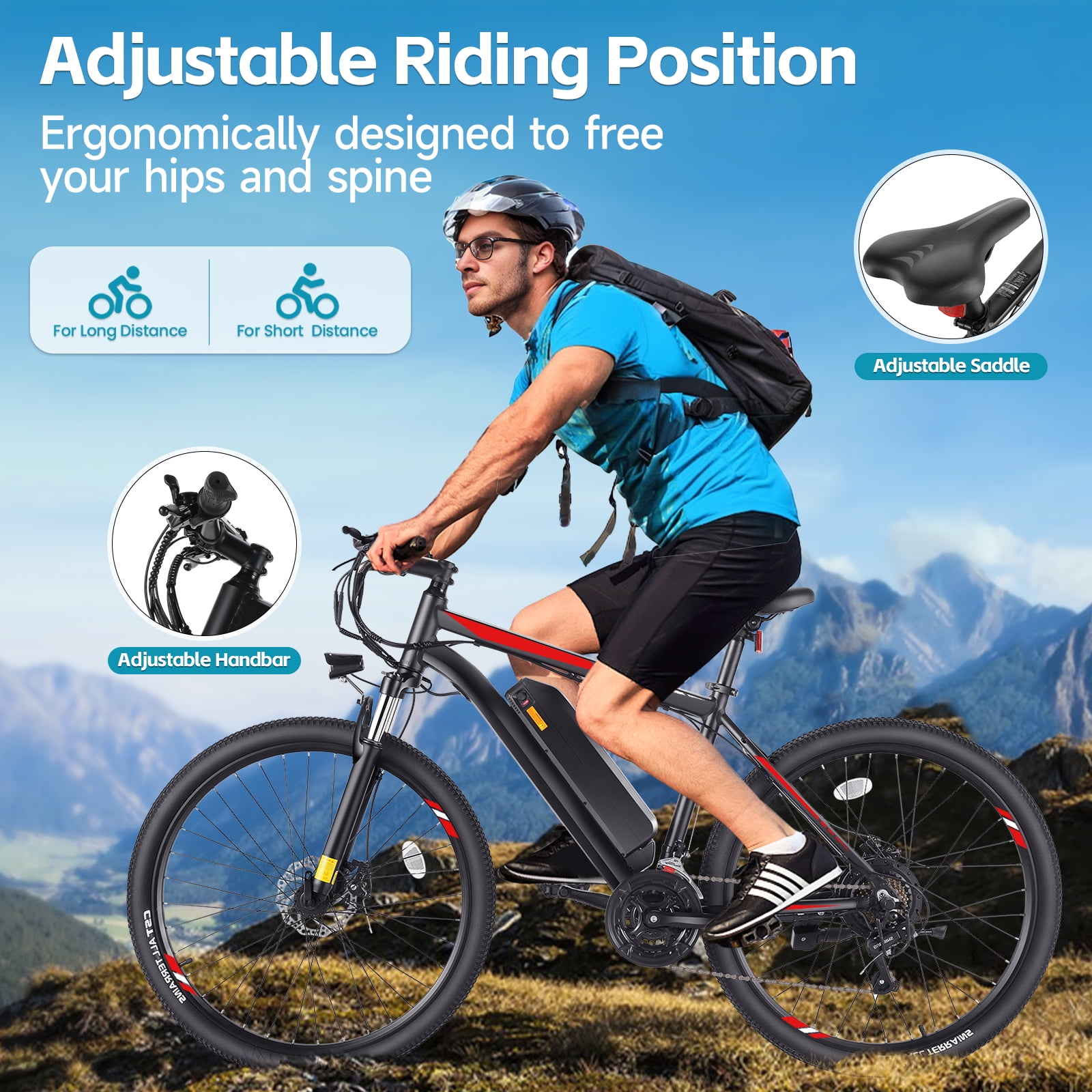 Elifine Electric Bike, 27.5" Ebike for Adults 500W Adult E-bicycles Electric Mountain Bike, 48V 10.4Ah Battery, Mountain E Bike, Lockable Suspension Fork Ebike for Mountain Beach Snow, UL2849