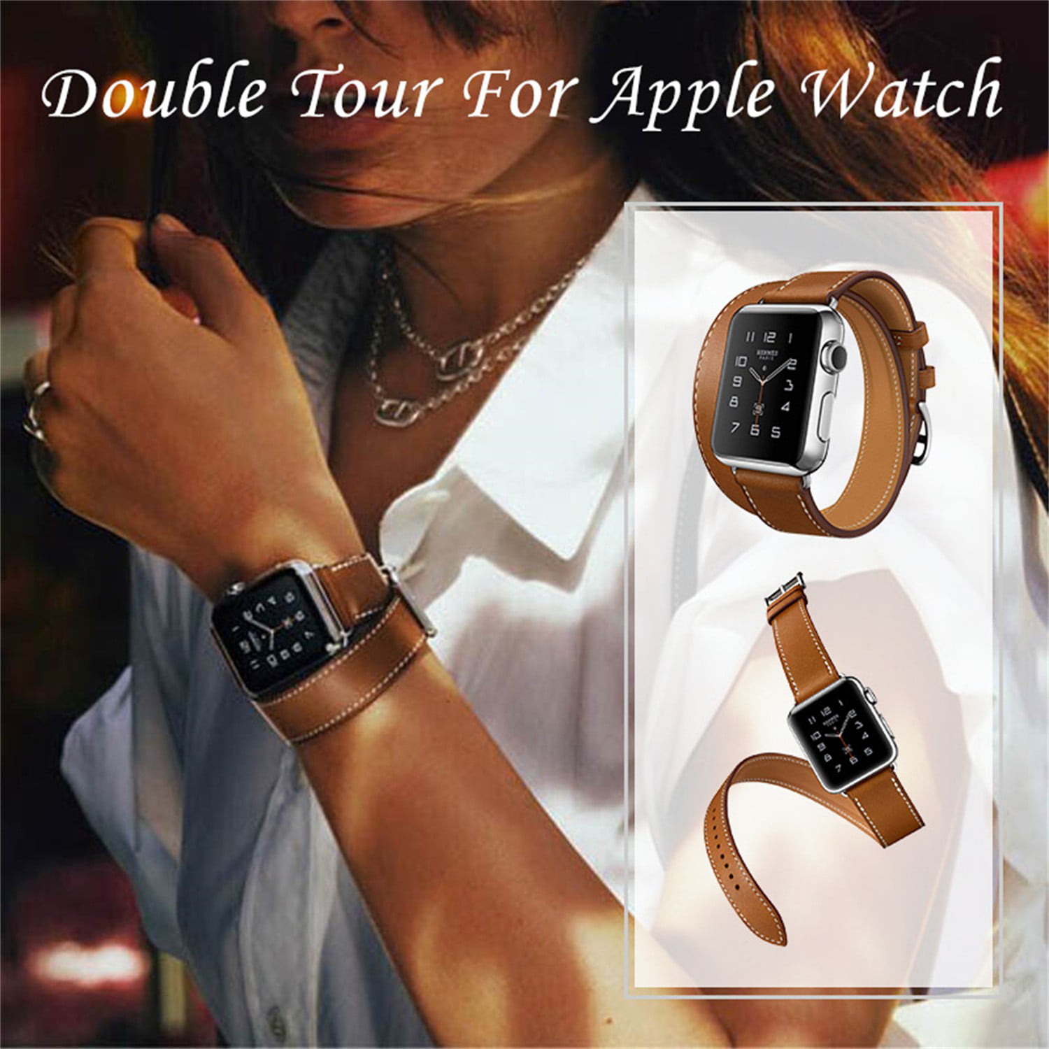 Aergood Compatible with Apple Watch Band 38/40/41mm 42/44/45mm,Genuine  Leather Women Double Tour Slim Wristband for iWatch SE Series 7/6/5/4/3  (42/44/45mm, Orange) price in UAE,  UAE