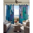 thumbnail image 3 of Abstract Blue Black Out Curtains 54 Inch Long, Short Curtains for Small Window, Painting Buildings Geometric Color Block Room Darkening Farmhouse Window Curtains for Kitchen Bedroom 42"x54" 2 Panels, 3 of 8