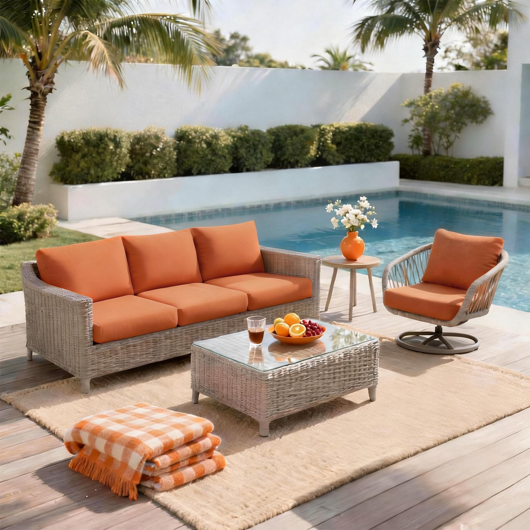Goodgoods 24" x 24" Indoor & Outdoor Deep Seat Chair Cushions Set of 2, Water & Fade Resistant, Tangerine