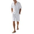 thumbnail image 2 of Men'S Linen Blend Short Sleeve Shirt & Shorts Set, Casual Summer 2 Piece Outfit White M, 2 of 9