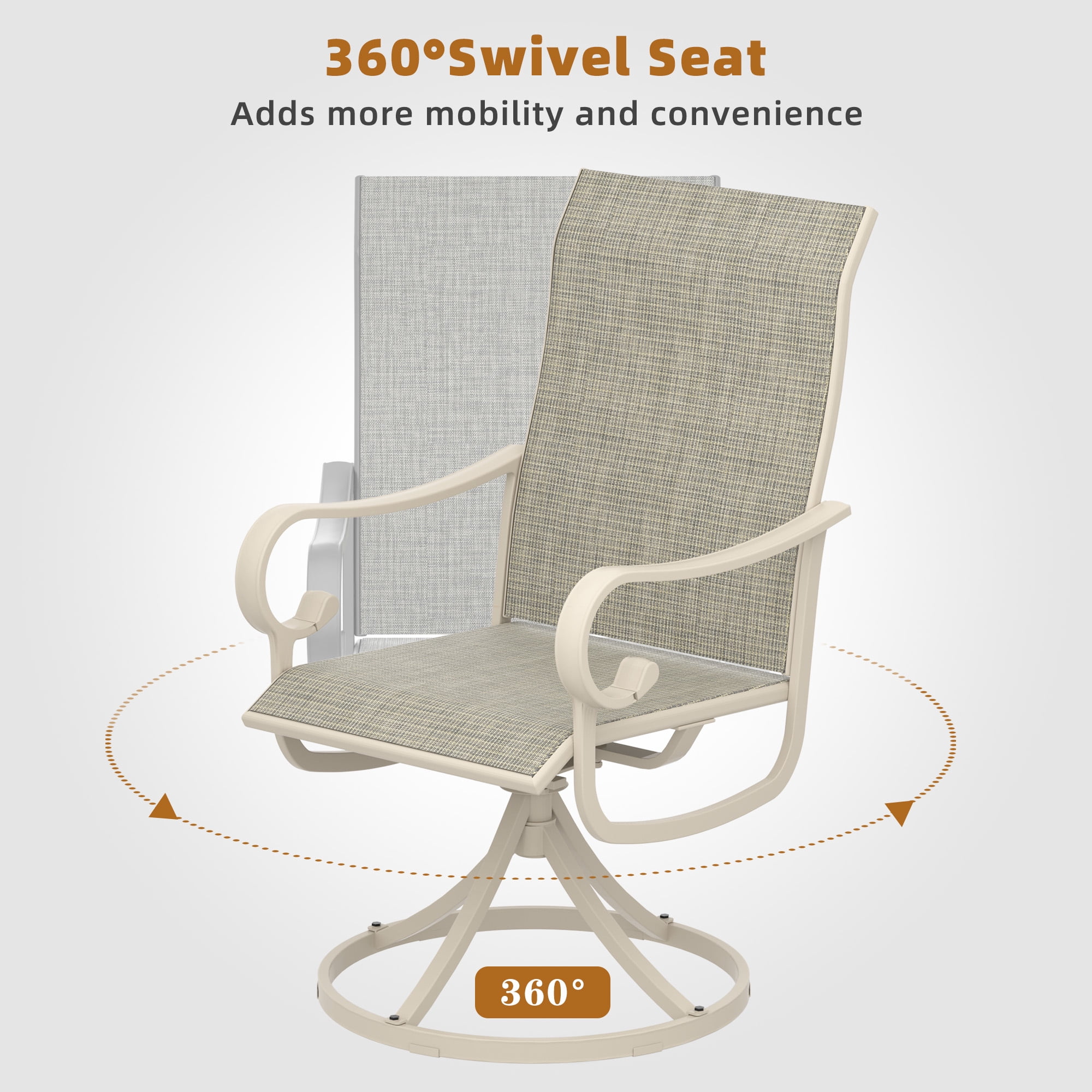 Zidtia Patio Swivel Rocker Chairs Set of 2, High Back Outdoor Dining Chairs with Sturdy Metal Frame, All-Weather Swivel Chairs,Sandshell