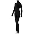 thumbnail image 5 of Raenseen Women's Turtleneck Full Bodycon Jumpsuit Bodysuit Long Sleeve Zip Back Catsuit Romper Black L, 5 of 7