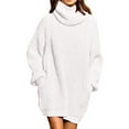 thumbnail image 2 of RMGVDSD Women's Turtleneck Oversized Sweaters Long Sleeve Loose Pullover Tunic Mini Sweater Dress With Pockets Solid Color Casual Pullovers Jumpers /White, 2 of 4