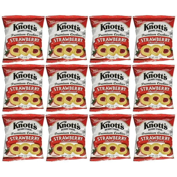 Knott's Berry Farm Premium Strawberry Shortbread Bite Sized Cookies 2 oz Bags - 12 Pack