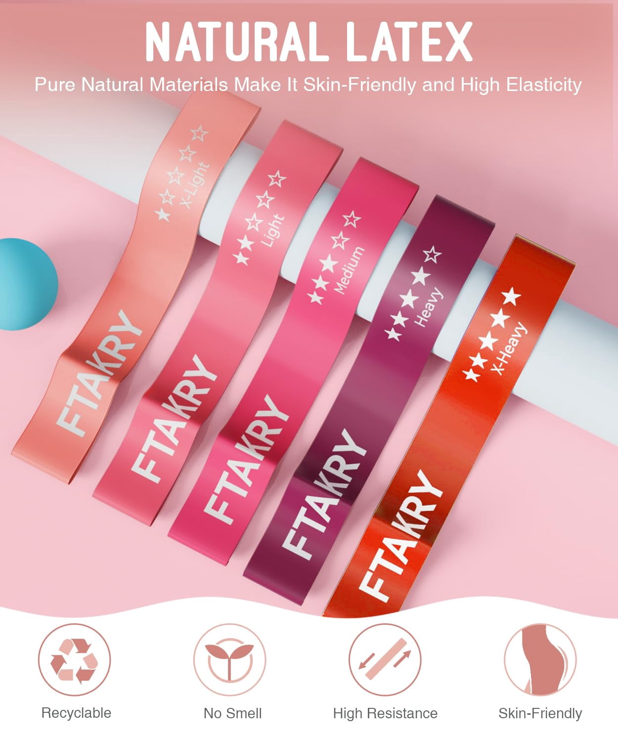 Resistance Bands for Working Out, Exercise Bands with 5 Resistance Levels, Natural Latex Resistance Bands Designed for Home Fitness, Strength Training and Flexibility Exercises