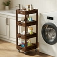 thumbnail image 5 of Tribesigns Slim Solid Wood Storage Cart for Small Space, 4-Tier Kitchen Rolling Cart with Wheels, Walnut, 5 of 9