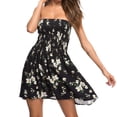 thumbnail image 6 of ZHUASHUM Womens Dress Casual Floral Wrap Strapless Chest Print Beach Bohemian Female Dress Summer Ladies Casual Dress Grey L, 6 of 7