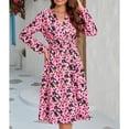 thumbnail image 3 of Defitshape Women's Boho Dress Printed Soft Long Sleeve Midi Ruched High Waist Cotton Elegant V Neck Wrap Flowy Swing Dresses Rose 12, 3 of 4