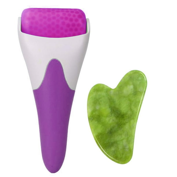Rodillo de hielo para masaje facial, herramientas faciales de jade para reducir la hinchazón, aliviar las arrugas y reafirmar la piel, masajeador facial con hielo, regalo morado.