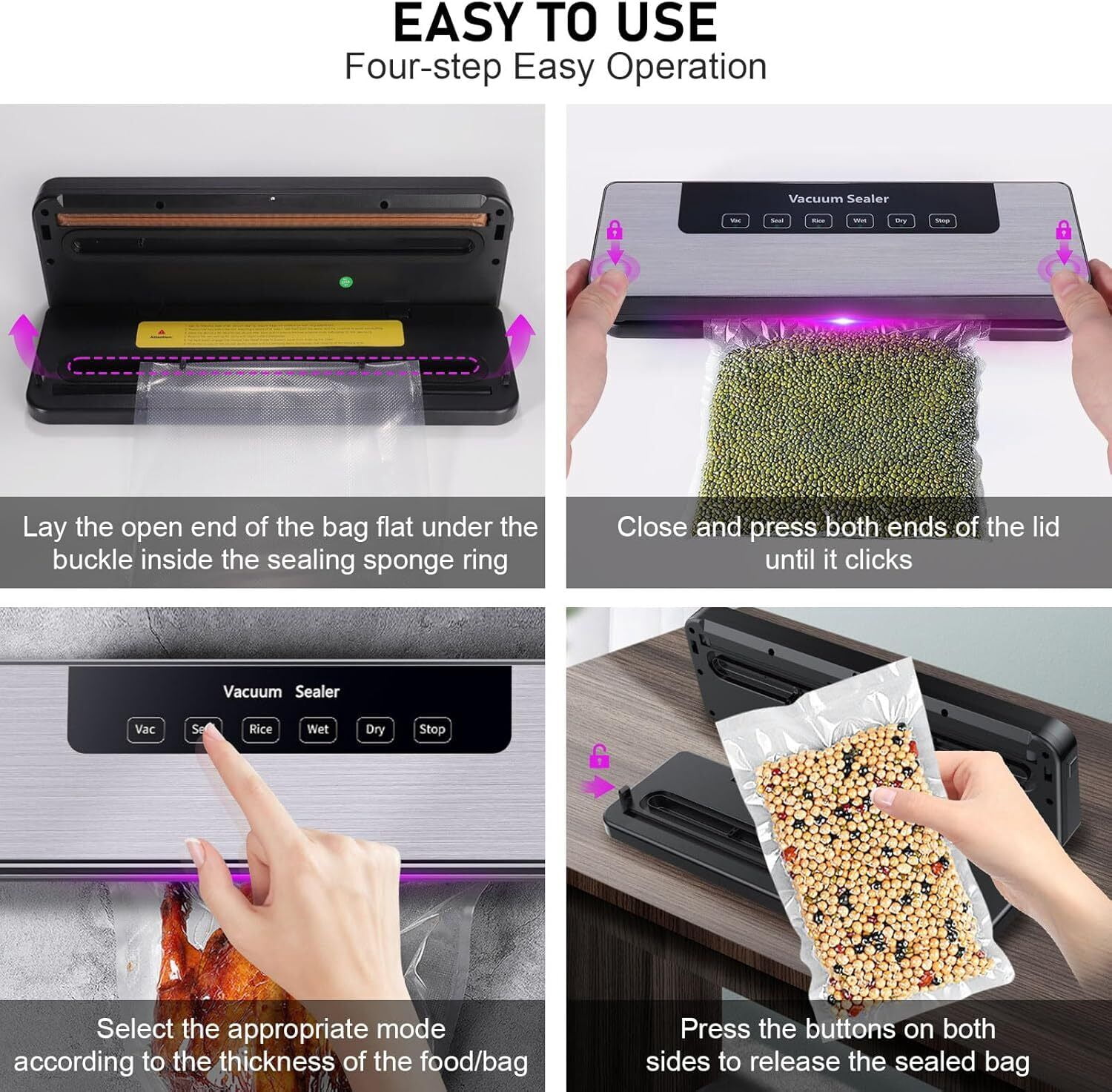 TOPCHANCES Vacuum Sealing Machine for Food Storage, Automatic Food Sealer Machine with Led Indicator Lights, Dry & Moist Food Modes