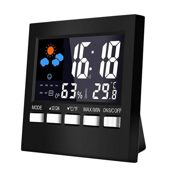 LCD Digital Weather Station Thermometer Hygrometer Household Temperature Humidity Meter Snooze Alarm Clock Time Dates