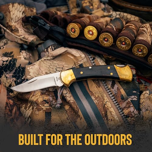 Buck Knives 112 Ranger Hunting Knife, 3" Folding Knife Blade, Ebony/Brass Handle, 5.6 oz