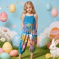 thumbnail image 2 of 1-10 Years Toddler Baby Girl Easter Outfit Rabbit Sleeveless Romper Jumpsuit Overalls Spaghetti Strap Wide Leg Summer Suspender Pants Playsuit Blue, 2 of 6