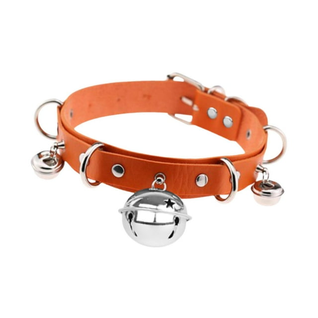ZheElen Bell Choker Gothic Punk Rock Necklace Distinctive Style Adding Individuality In Festivals And Special Events Orange Width 2.5cm