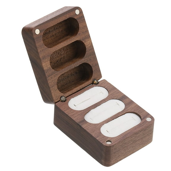 Uxcell Ring Box, Wooden Ring Box with 3 Slot Engagement Ring Box Holder Jewelry Box, White