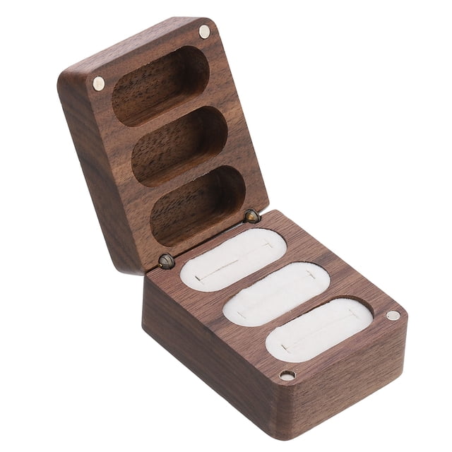 Caja de anillo Uxcell, caja de anillo de madera con soporte para 3 anillos de compromiso, caja de joyería, blanca