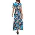 thumbnail image 3 of VintageClothing Women Boho Floral A Line Short Sleeve Maxi Dress Loose Vacation Beach Long Dress Blue M, 3 of 7