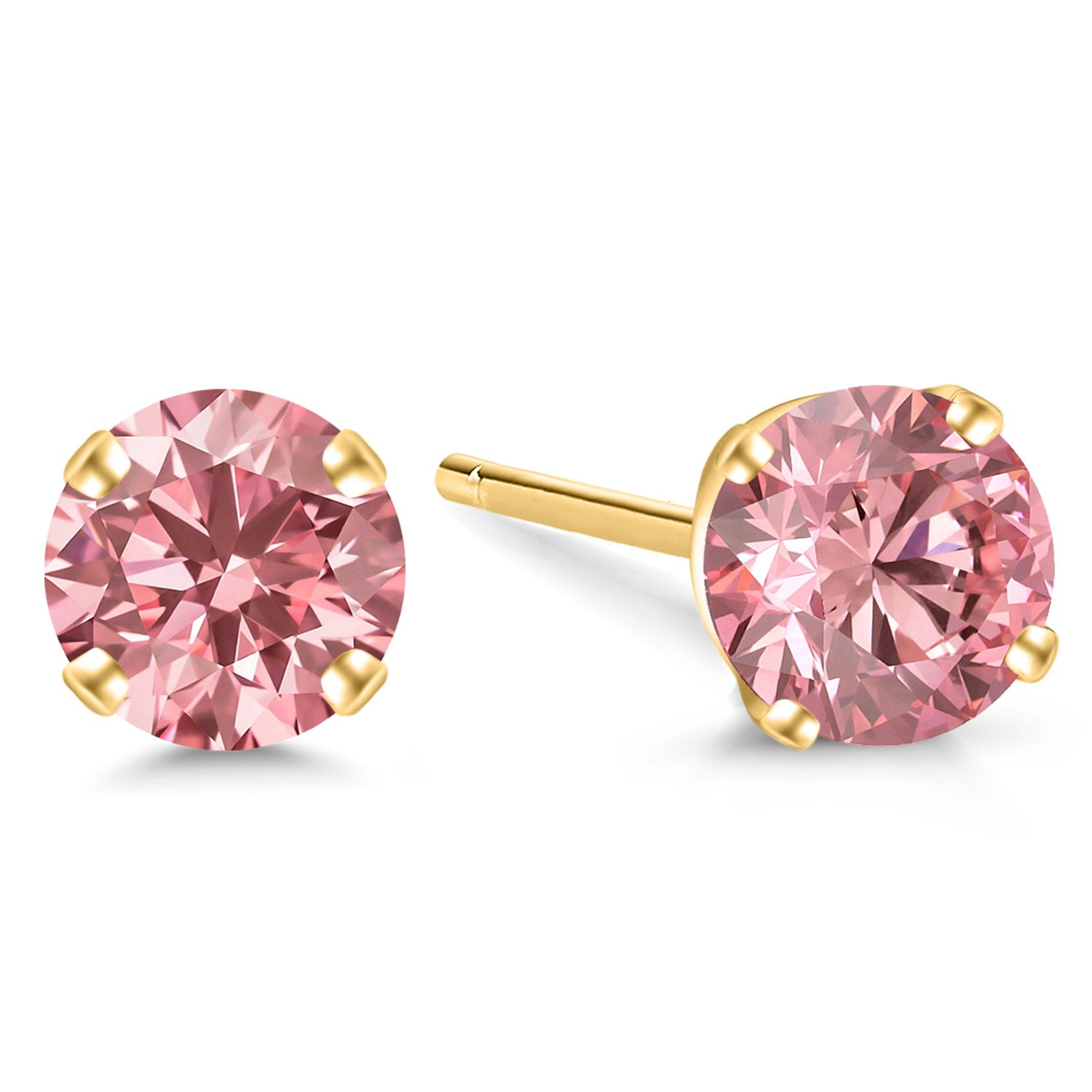 Gem Stone King 14K Yellow Gold Pink Lab Grown Diamond Stud Earrings for Women Men (0.33 Cttw, Pink Color, VS-SI Clarity)