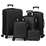 Luggage Set 5 Piece Suitcase Sets with Lock Moulded Corner 4 Spinner Wheels, Hardside Trolley Travel Case for Carry On Check-in Business Trip, Black (12/16/20/24/28)