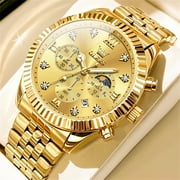 OLEVS Watches for Men, Mens Watches Quartz Plated Golden Stainless Steel Waterproof Luminous Business Calendar Wrist Watch reloj para hombre