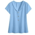 thumbnail image 6 of cocolona Womens Summer Linen Shirts Fashion Solid Color Short Sleeve Button V Neck Tops Casual Loose Fit Blouses, 6 of 7