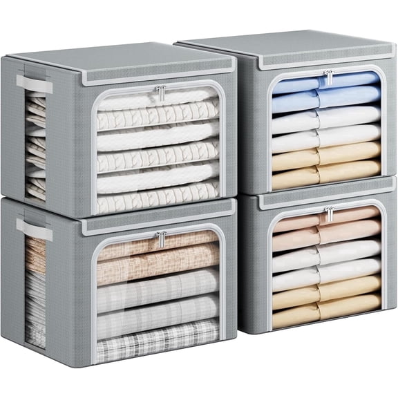 Yecaye Storage Bins for Clothes Stackable, 40LFabric Closet Organizer Box with Lid, 4 Pack