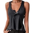 thumbnail image 2 of Camiseta sin mangas con botones a presión para mujer, camiseta cómoda de moda con botones para hacer deporte, 2 of 4