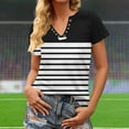 thumbnail image 3 of Tops for Women Short Sleeve V-Neck Color Block Button Blouses for Women 2025 Trendy T Shirt Black M, 3 of 5